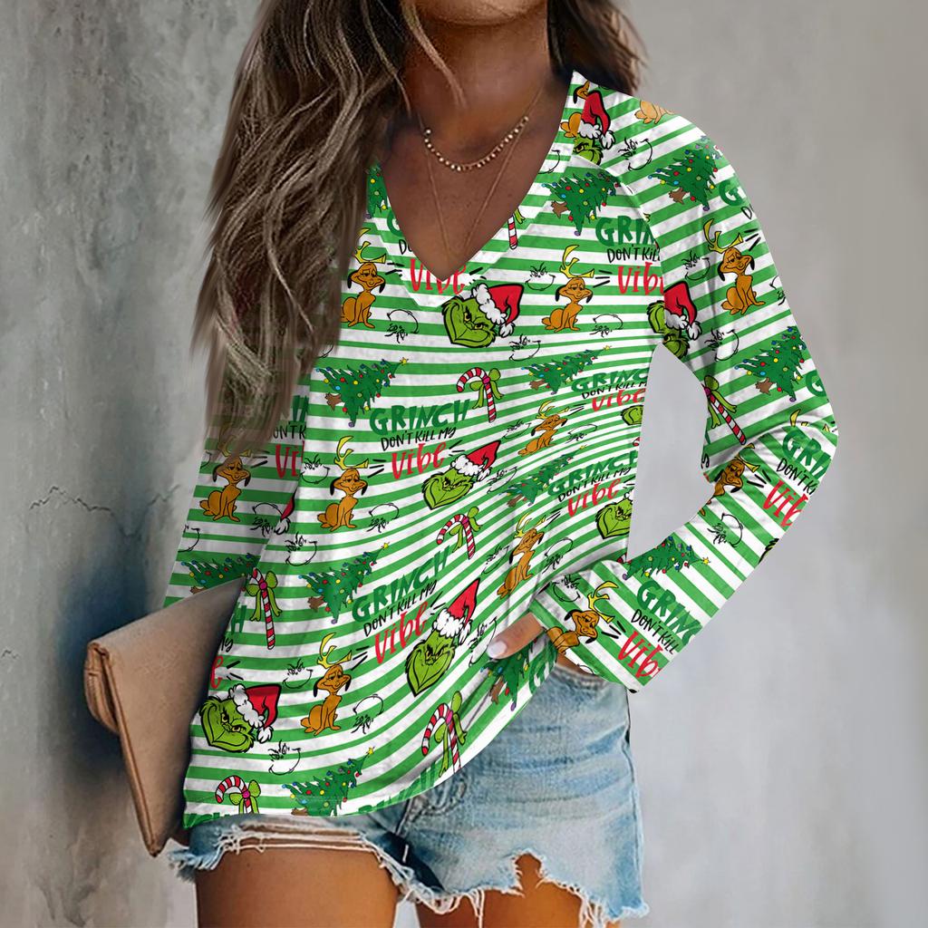 Women's Fashion Loose Raglan Sleeve T-Shirt With Christmas Print Casual Top