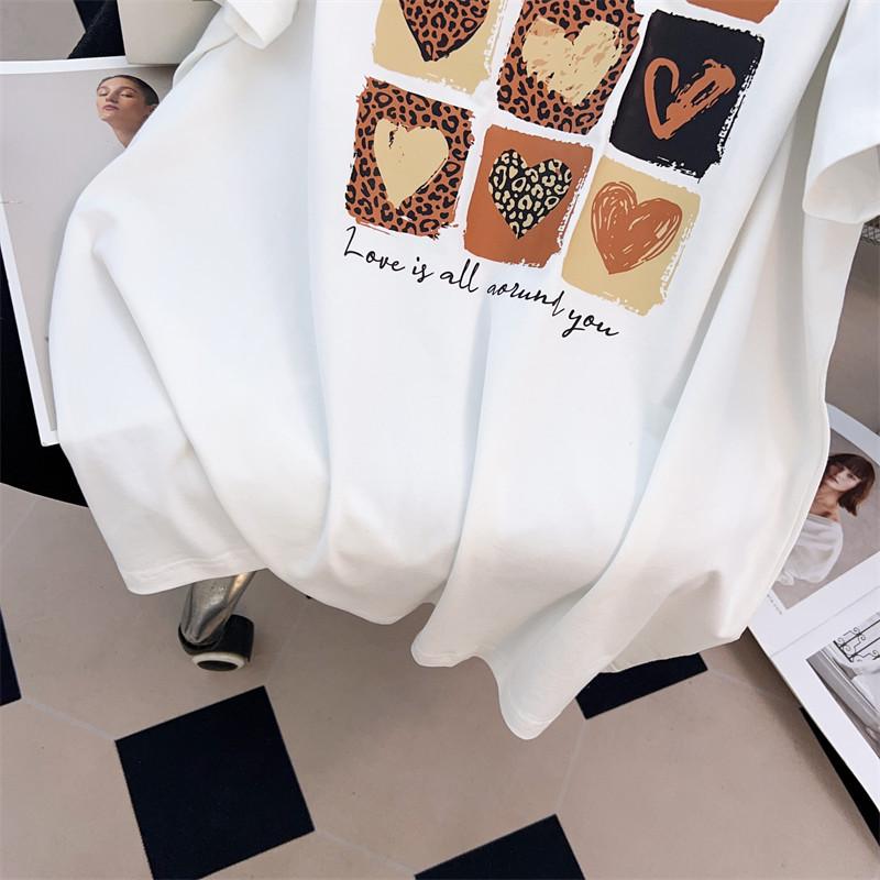 Plus Size Women's Mid-Length Loose Fit Round Neck Short Sleeve T-Shirt (200/300/350 Jin)