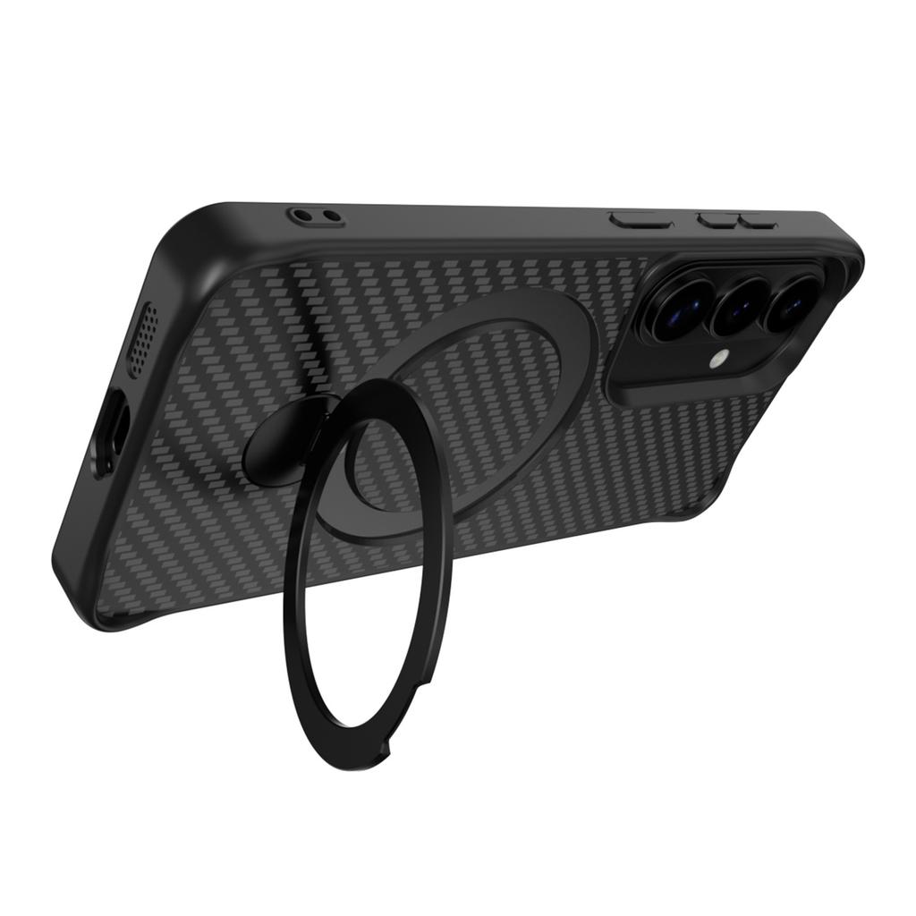För Samsung Galaxy A55 5G Fodral med Magnetiskt Stöd TPU + PC Kolfiber Baksida