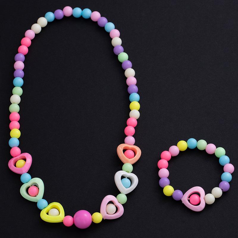 Boys And Girls Baby Princess Candy Color Beaded Necklace Bracelet Set Flower Pearl Bow Dress Accessories