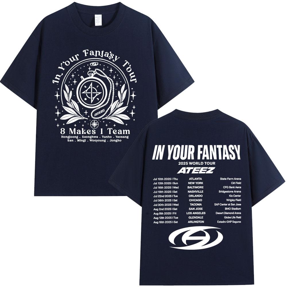 Ateez 2025 World Tour In Your Fantasy Tour Dates  8 Makes 1 Team T Shirt Korean Kpop Fashion T-shirt Men Women Cotton T-shirts