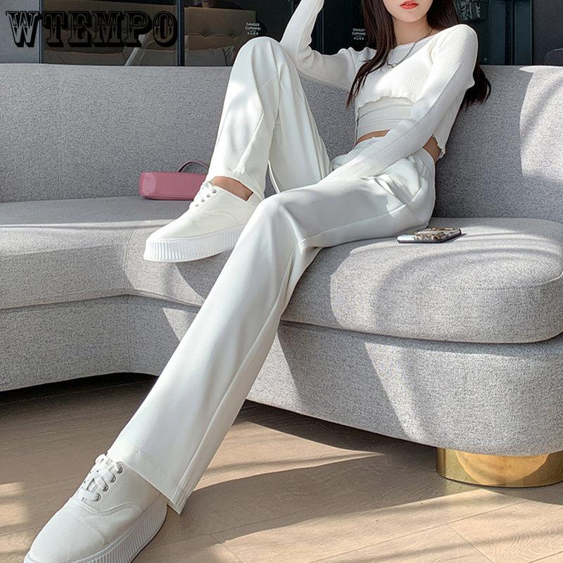 WTEMPO Casual High Waist Loose Wide Leg Pants Women Spring Fall Female Black White Suits Pants Ladies Long Trousers