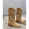 New summer flowers on the other side~ retro trend hollow embroidery breathable v-mouth western cowboy boots