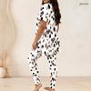 Women Plus Size Striped Printed Round Neck Short Sleeve Two Piece Set Long Top And Fitted Pants