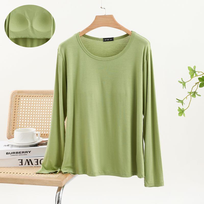 

Рукава 3/4 Нагрудные вкладыши Модальная нижняя рубашка Весна и Осень Круглый вырез Тонкие топы для дома Большой размер Однотонная футболка без бюстгальтера Fruit Green XL (65.00 kg-75.00 kg recommended