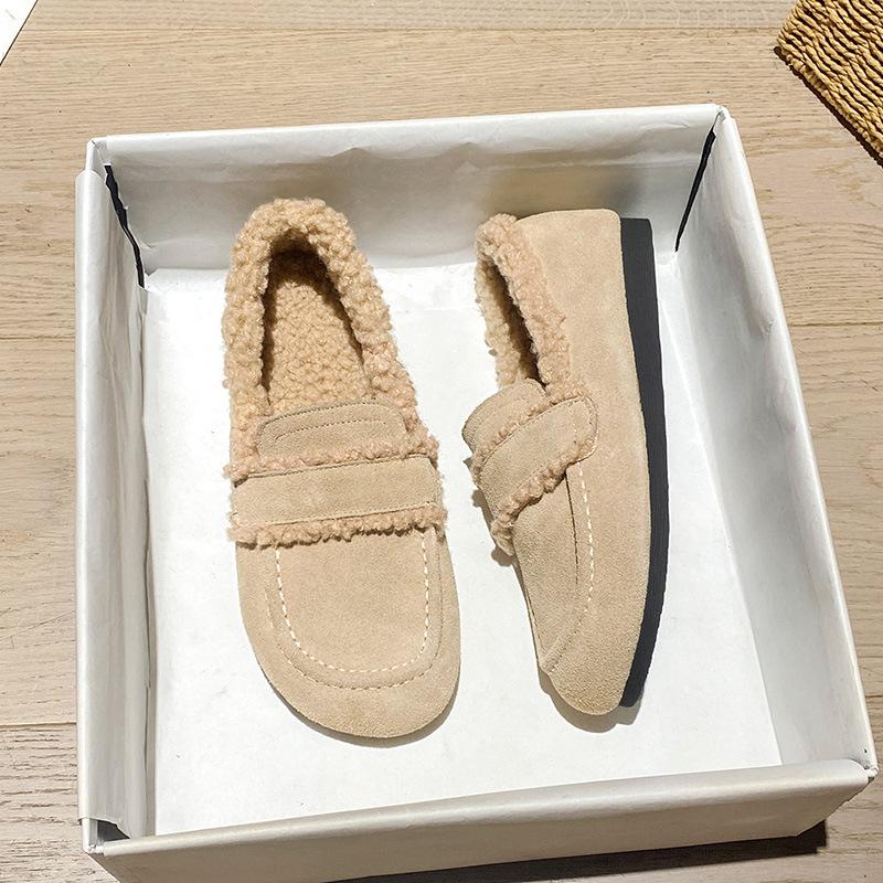 Damen Mokassins aus lockigem Lammfell echtes Leder Fell Flats Damen Band Schnalle Lammwolle Slipper Winter Fellschuhe für Frau