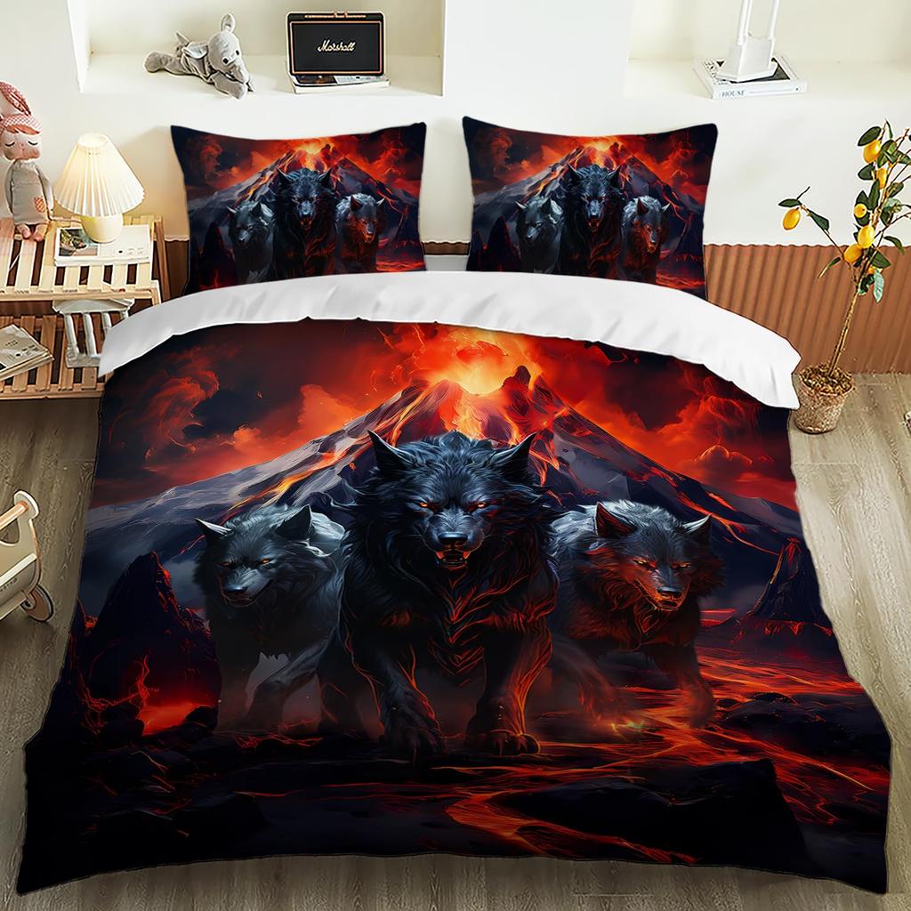 Volcano Duvet Cover Set Volcanic Eruption Pattern Bedding Set Fire Mountain Comforter Cover Boys Girls Women Men Bedroom Decor