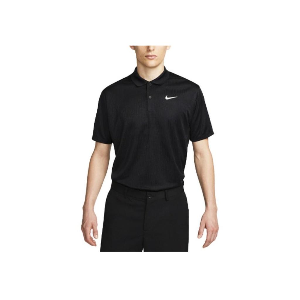 Nike Solid Color Logo Emblem Collar Short Sleeve Polo Shirt Men Black DV8538-010