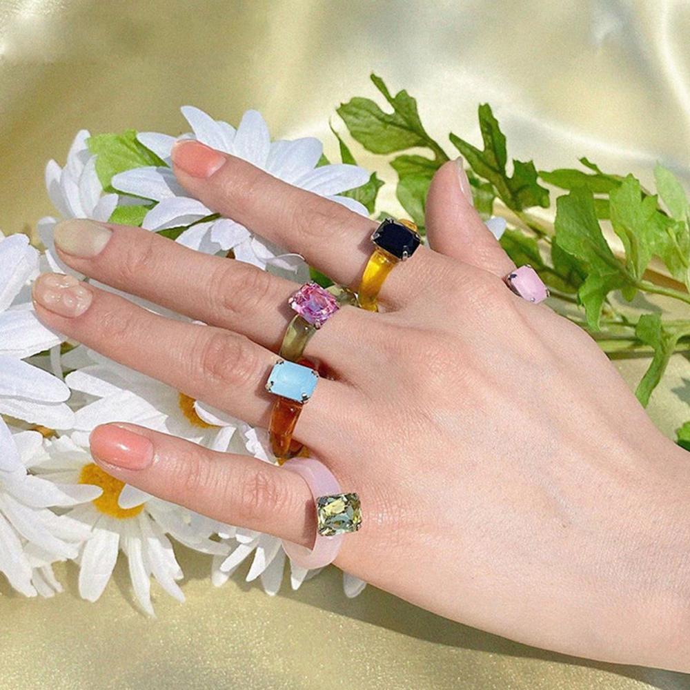 Jewelry Retro Girls Irregular Rhinestone Women Finger Ring Transparent Resin Rings Geometric