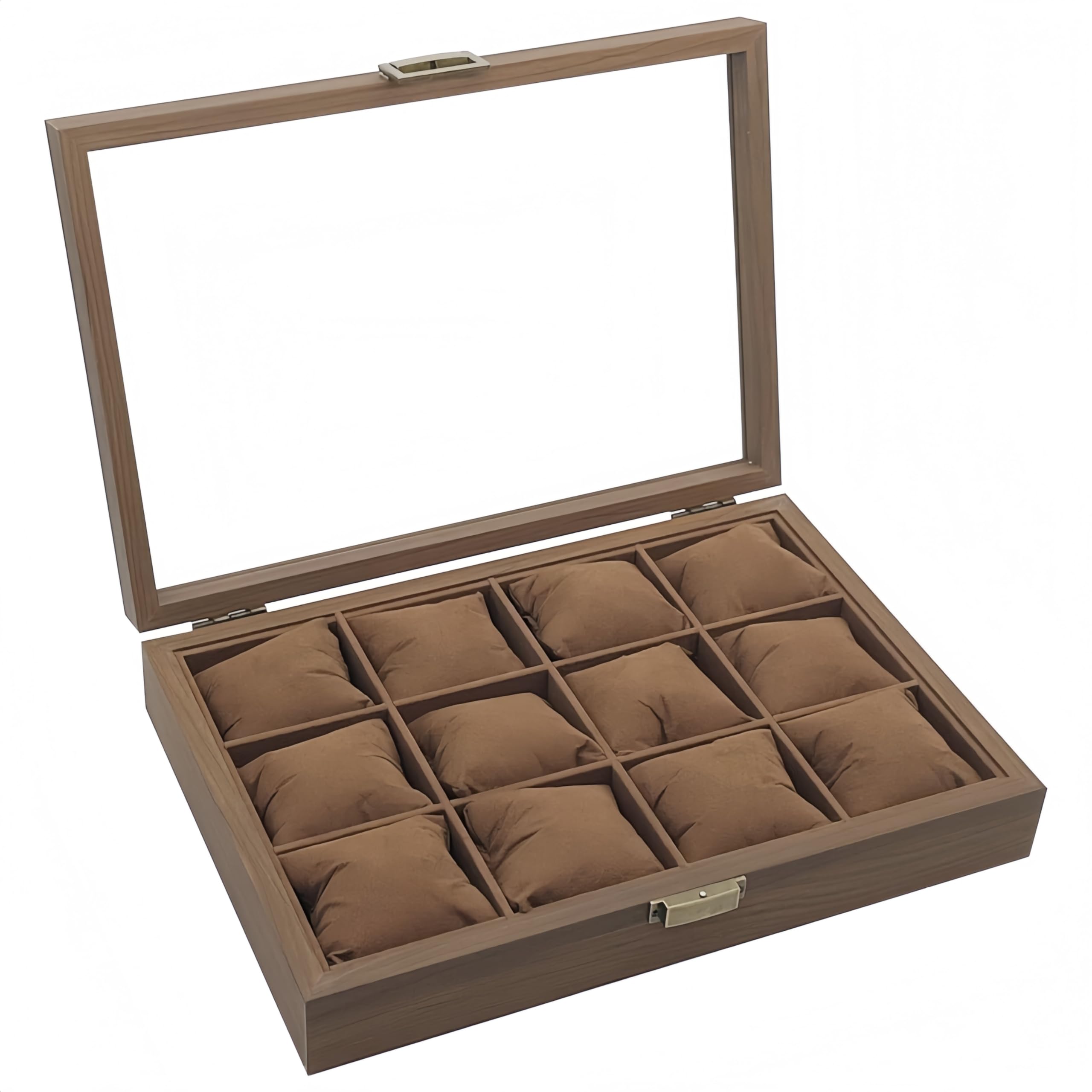 Ansimple Antique Style Wooden Watch Storage Case | Watch Display Case with Glass Top, Storage Box, Collection Gift, Holds 12 Watches