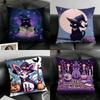 Pillow Case Linen Pillow Covers Cover For Couch Living Room Bench Patio Floor Linen Home Decor Halloween Cute Purple Cat