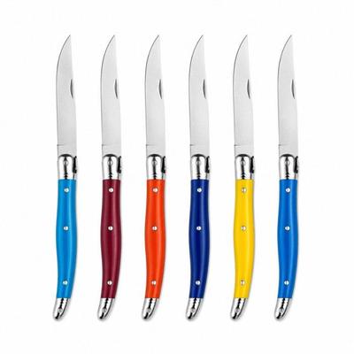 6er Set Tischmesser - BON APPETIT - 23 cm - Edelstahlklinge - Bunte Griffe - Leicht gezahnte Klinge
