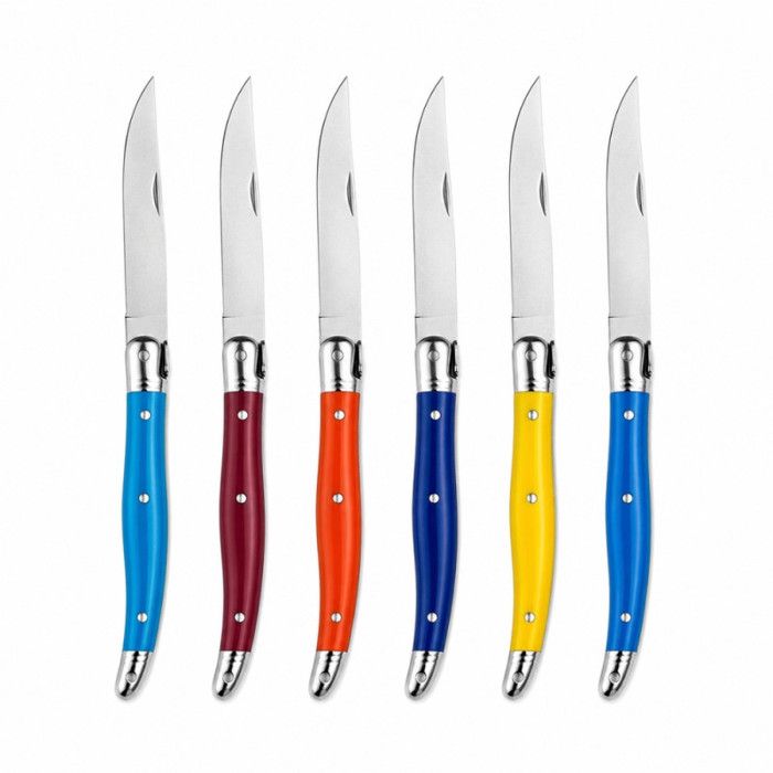 Lg-Expro Clear Set Of 6 Table Knives - Bon Appetit - 23 Cm - Stainless Steel Blade - Colored Handles - Slightly Serrated Blade