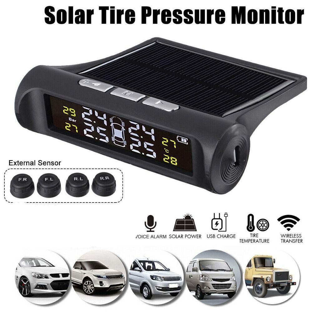 Solar TPMS Monitor System LCD Display Auto Security Alarm Systems Car Tire Pressure Alarm