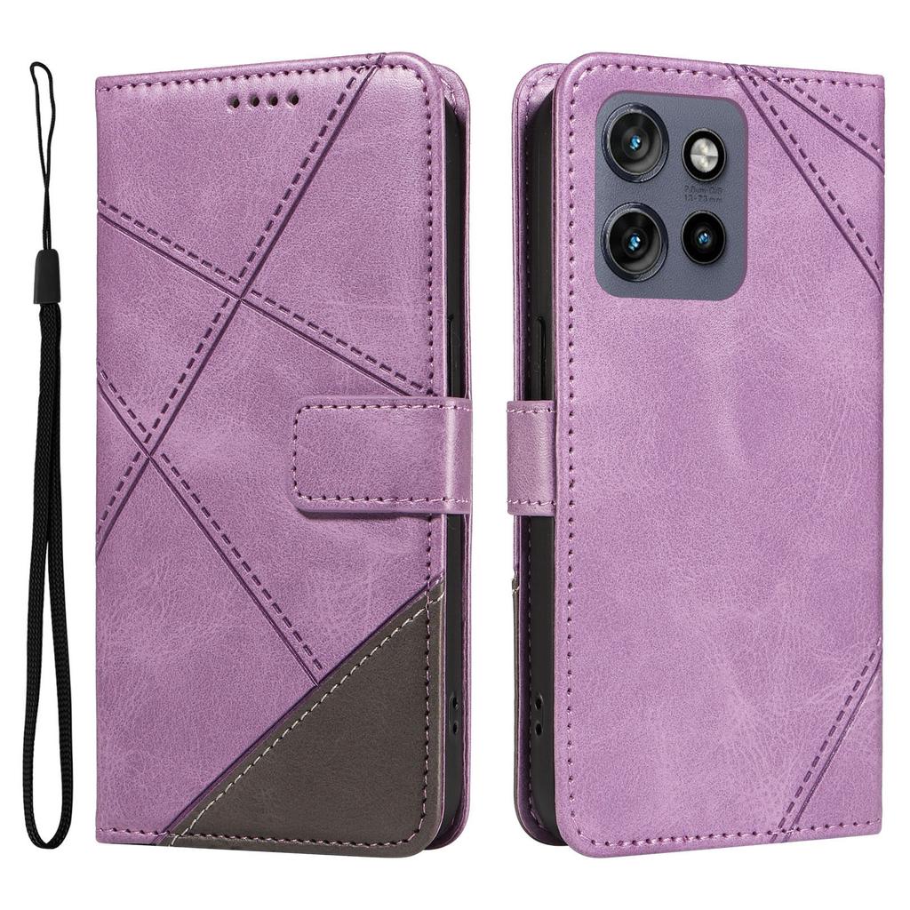 For Motorola Edge 50 Neo 5G/Moto S50 5G/Thinkphone 25 5G Case Leather Geometric Line Wallet Phone Cover with Wrist Strap