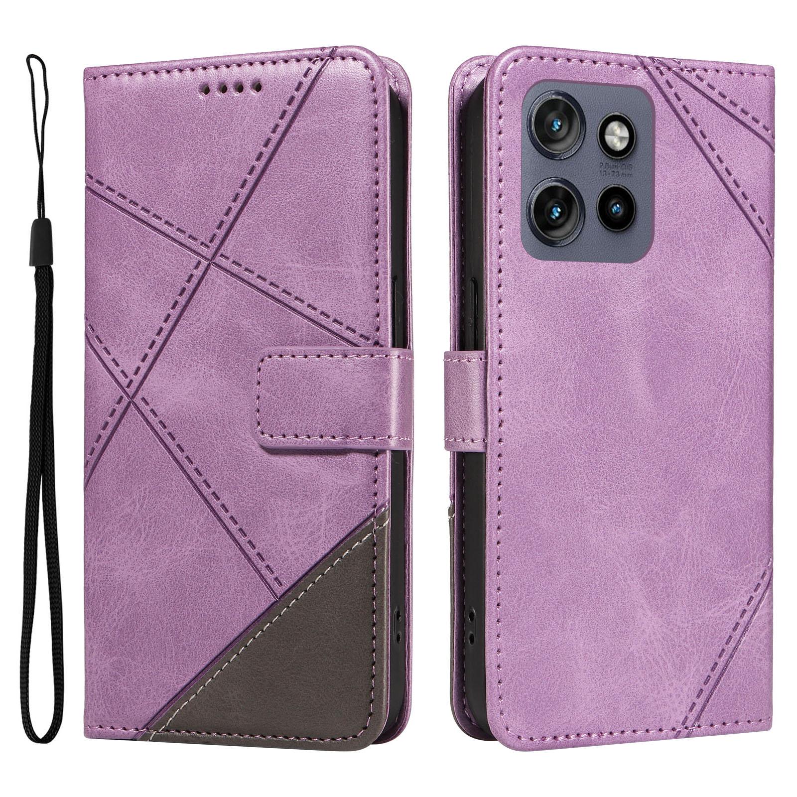 

For Motorola Edge 50 Neo 5G/Moto S50 5G/Thinkphone 25 5G Case Leather Geometric Line Wallet Phone Cover with Wrist Strap A