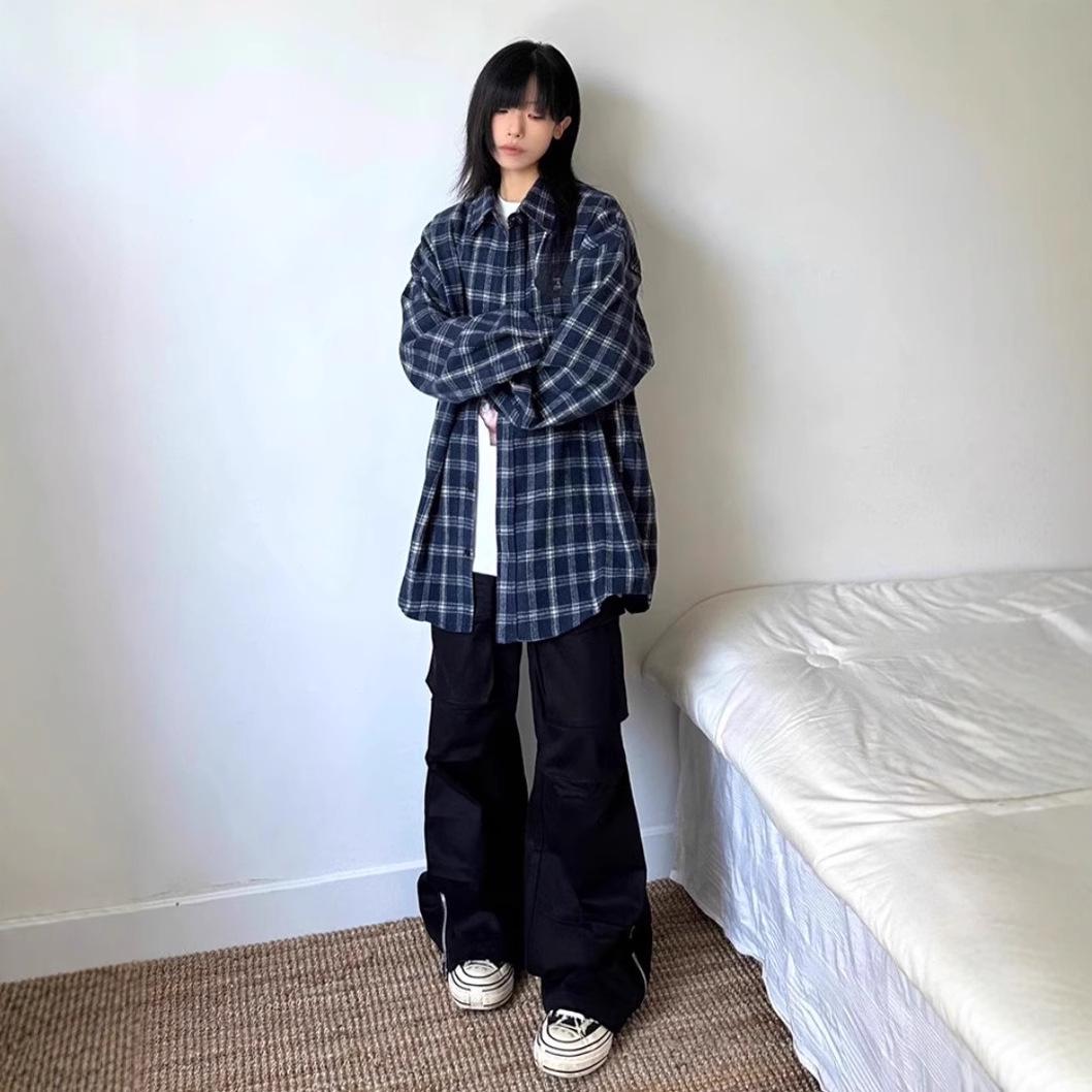 

Женская летняя клетчатая рубашка в стиле ретро - Свободная, с длинным рукавом, солнцезащитная куртка для пар Extra Large