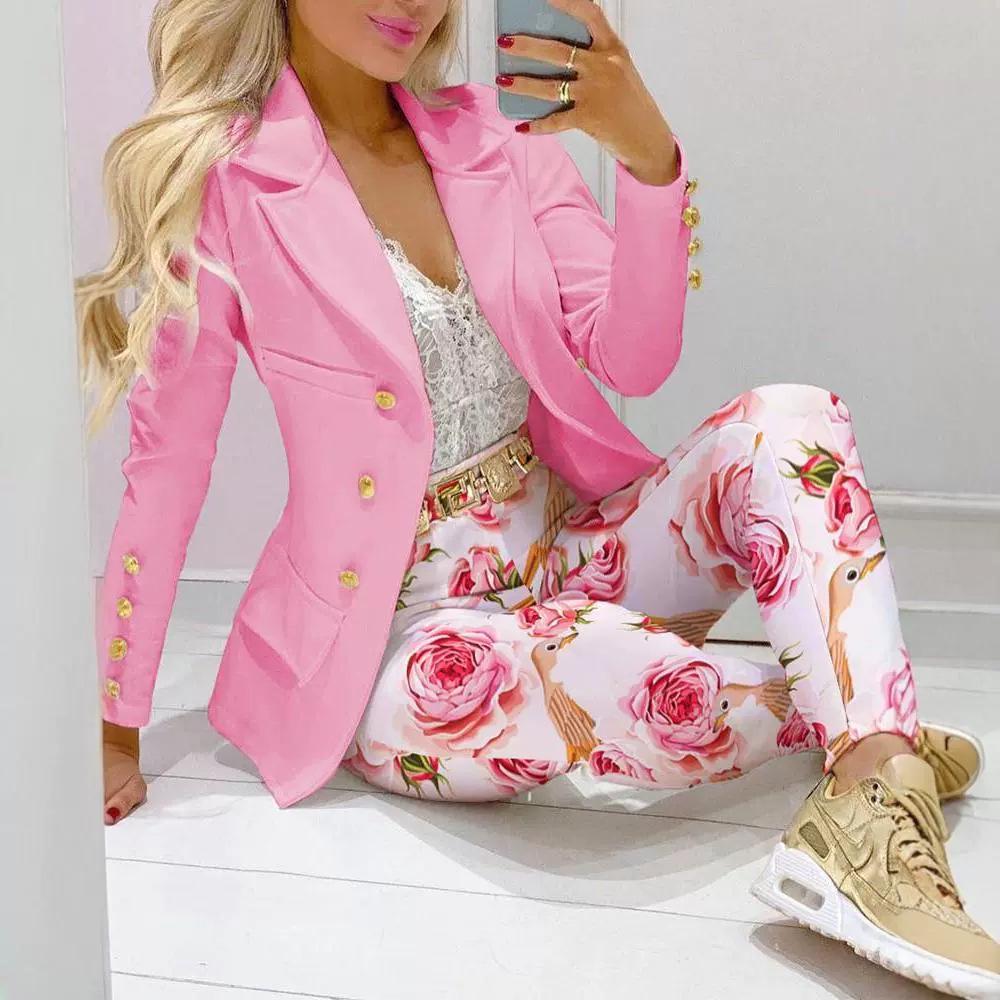 Shopify Europäischer und Amerikanischer Stil Damen Zweiteiler: Bedruckte Jacke und lange Hose