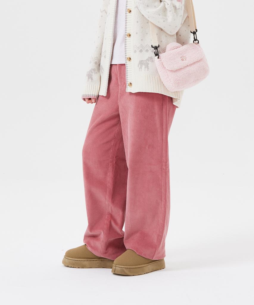 WACKY WILLY Women'S Corduroy Semi-Wide Pants Pink