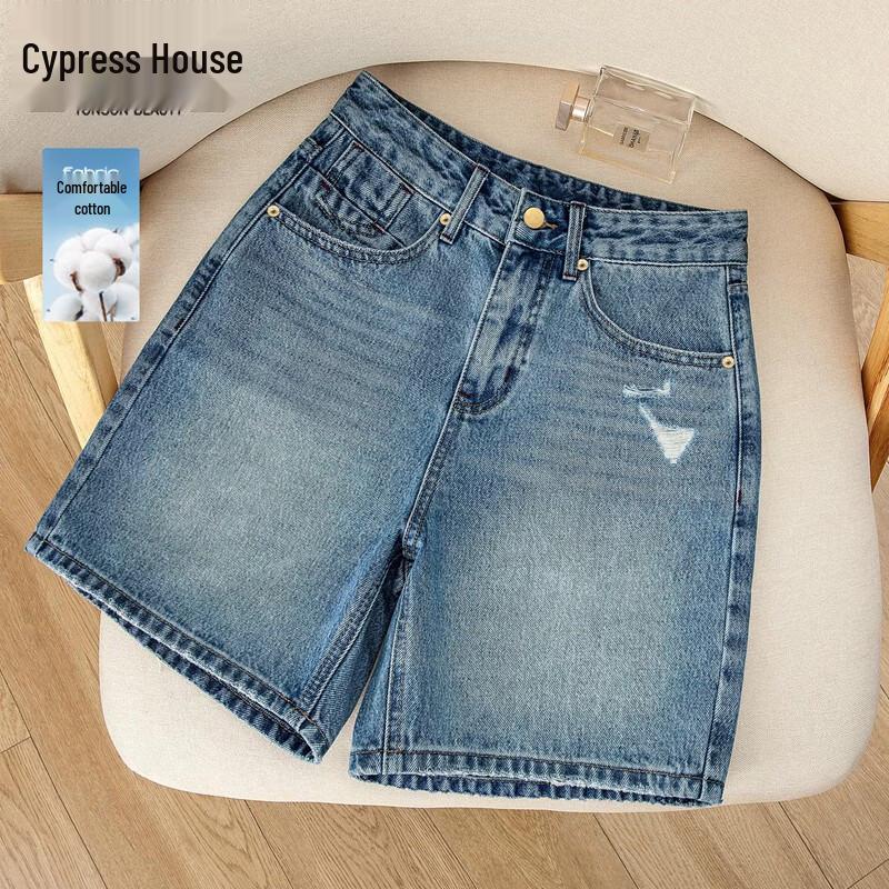 Women s High-Waisted Ripped Washed Straight Leg Cropped Jeans M