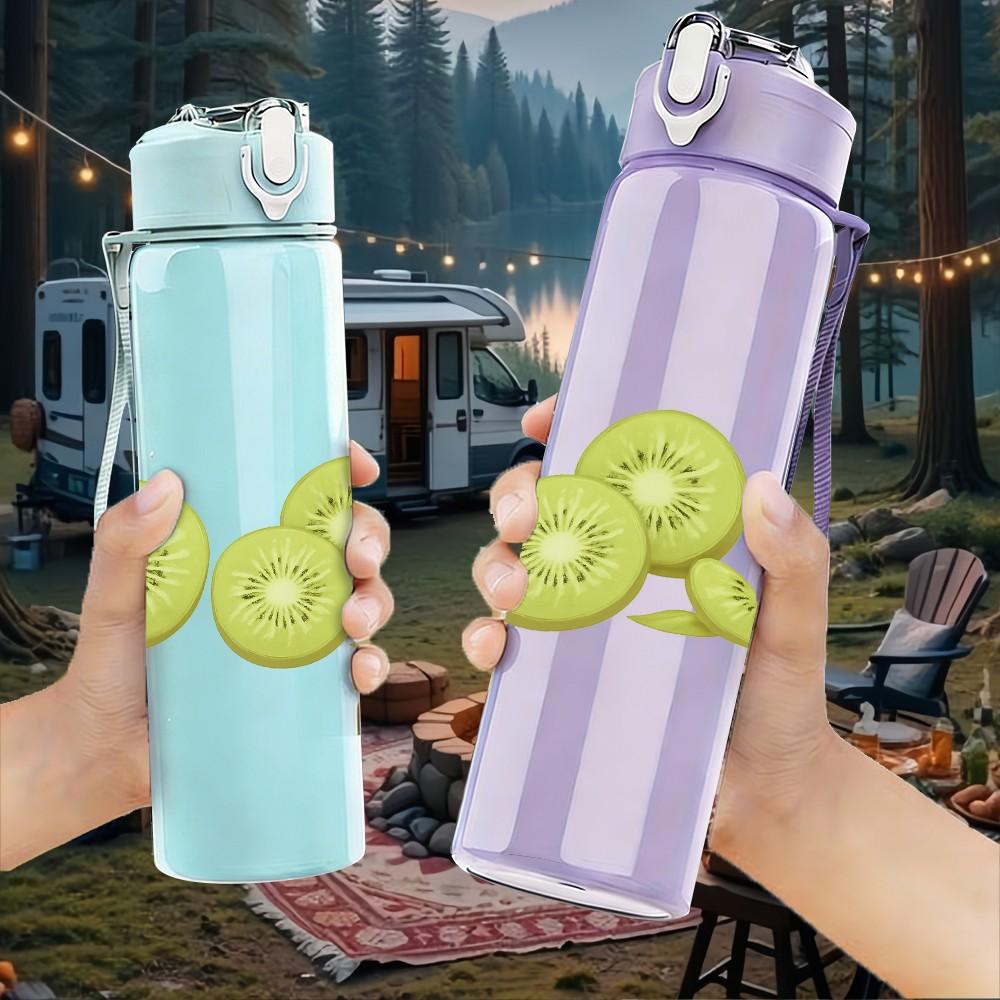1PC Fresh Green Kiwi Fruit Pattern 750ml Color Plastic Sports Water Bottle Leakproof Flip Straw Lid Suitable for Sports Office Home Use