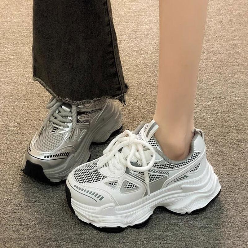 Mesh breathable sneakers platform popular white shoes women ins tide spring 2025 new Internet celebrity dad shoes
