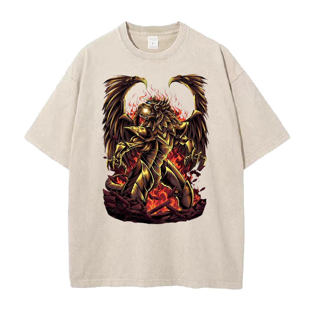 

Japanese Anime YuGiOh Tshirt The Winged Dragon of Ra Yk Washed T Shirt Mens Clothing Summer Short Sleeve Cotton Tees Tops S