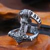 Vintage Viking Thor's Hammer Ring Mens Nordic Odin Rune Ring Stainless Steel Jewelry Biker Amulet Gift