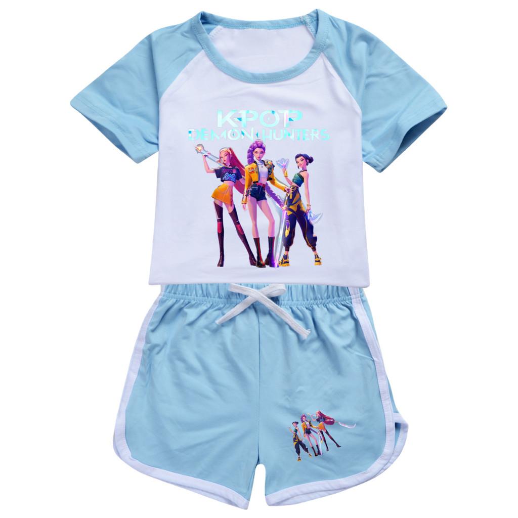 4993 Kids Girls POP Rumi Zoey Mira Print T-shirt Shorts Sport Tracksuit Clothes Set