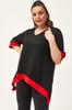 Women's Big Size Blouse Plus Size Black-Green Blouse with Tulle Detail On Sleeves and Skirt