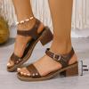 Fashion Fashion Square Toe Women' Sandals Summer 2025 Ankle Buckle Thick High Heels Sandalias Mujer Pu Leather One Strap Sandals Woman