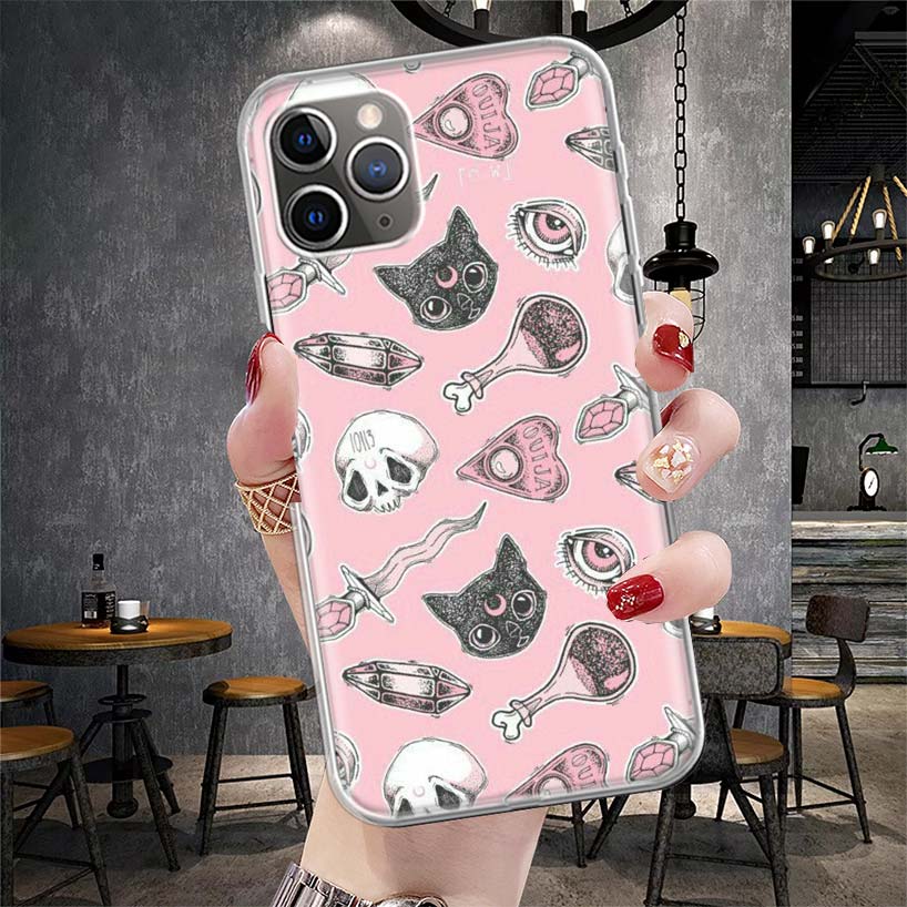 Rosa Katzen Schädel Zauberin Hexe Weiche Handyhülle Für IPhone 11 17 Air 16E 16 Pro Max 15 + 14 Plus 13 Mini 12 Apple 7 SE 8 Hüllen C