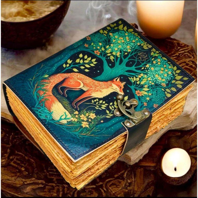 Fox Leather Grimoire Journal: Book of Shadows, Vintage Spell Thick Vintage Notebook for Women, Writers | Deckle Paper Journals for Gift