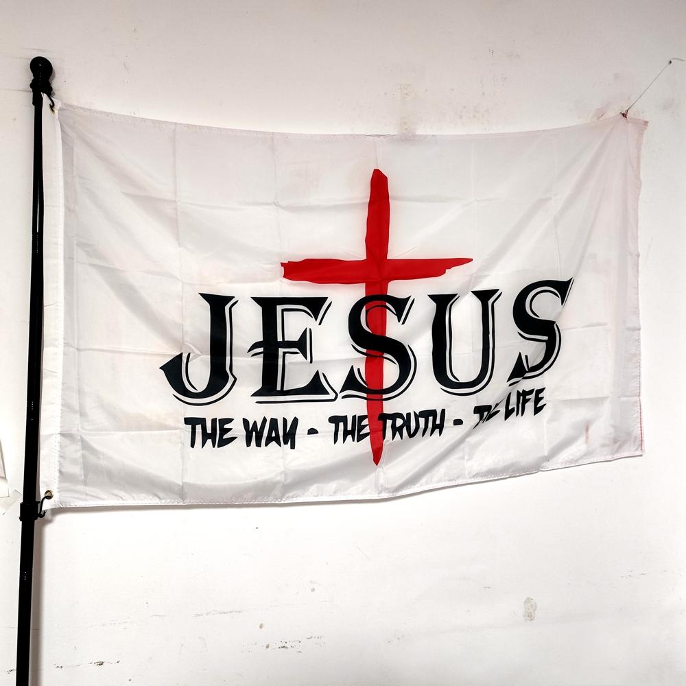 Jesus Der Weg Wahrheit Leben Christliche Flagge 3x5 Fuß Innen Außen Glaube Über Angst Religiöses Banner für Schlafzimmer Kirche Garten Dekor 60 x 90cm white
