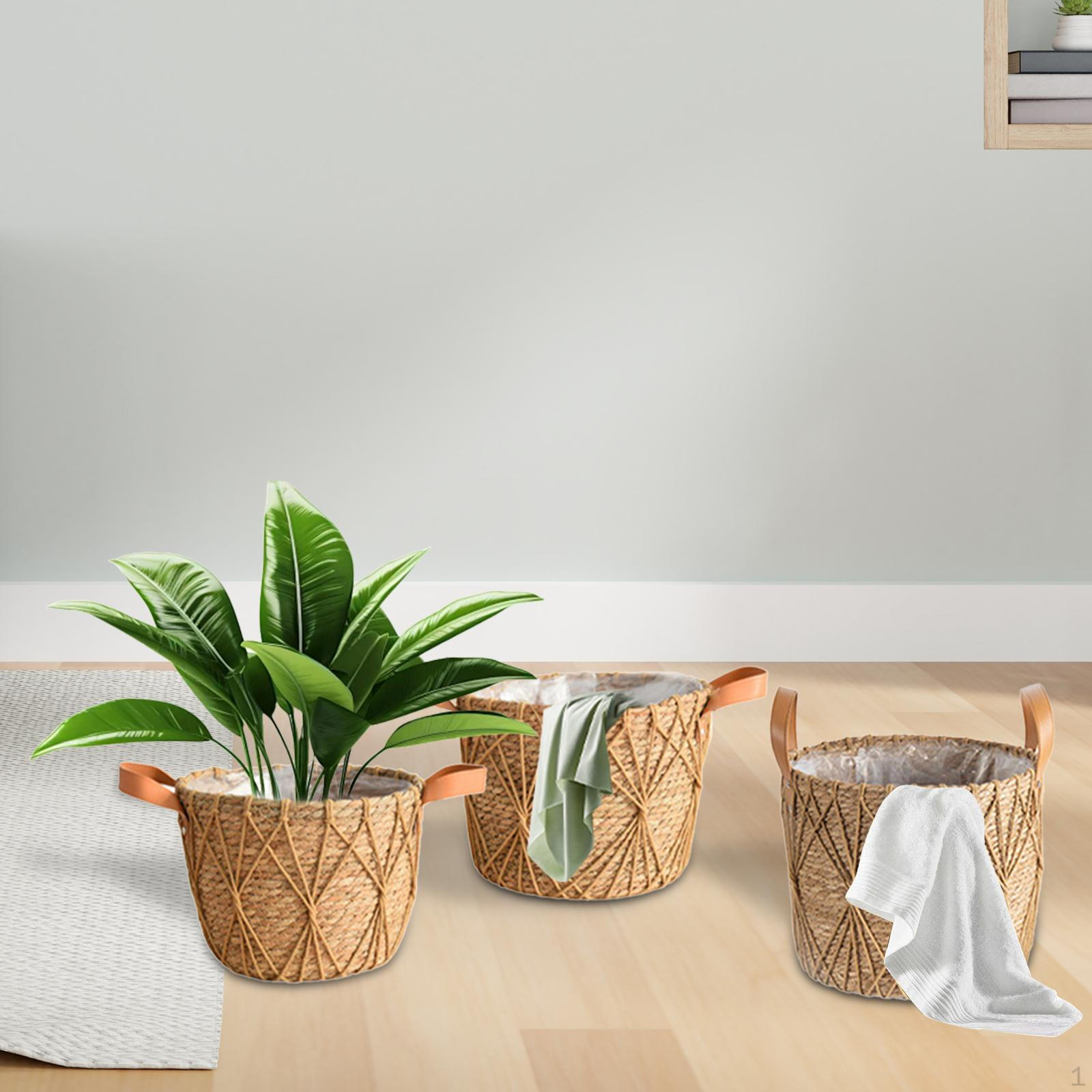 

3 шт. соломенные плетеные корзины для растений внутренние чехлы для хранения в стиле бохо для гостиной, хаки