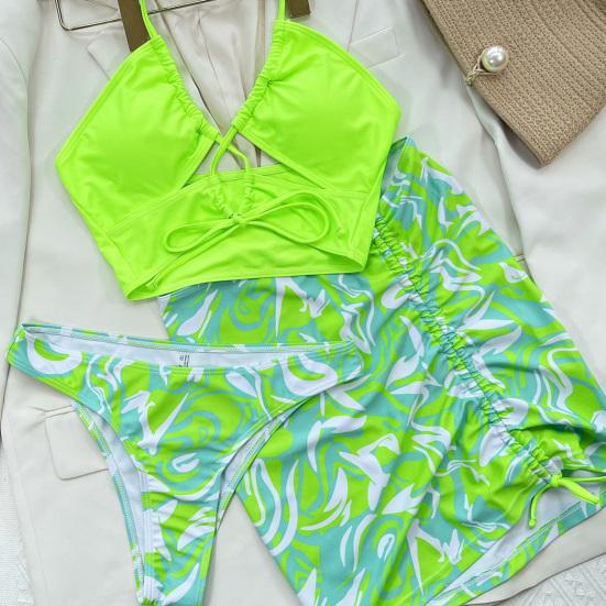 

Yousheng 3 шт./комплект с принтом тай-дай на спине, со шнуровкой, бюстгальтер-трусы, бюстгальтер-трусы средней посадки, юбка на шнуровке, комплект пляжной одежды