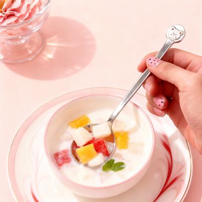 Thicked Durable Cake Dessert Spoon 316 Stainless Steel Spoon with Cute Long Handle Reusable Soup Spoon Dishwasher Safe Tableware