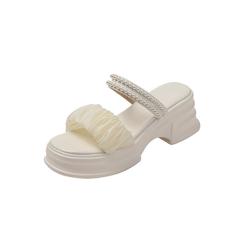 Versatile Open-toed Double Ring with Thick-bottomed Cool Slippers, Fairy Style with Skirt, High-heeled Muffin, Two Wearing Slippers, Female Outer Wear