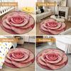 Elegant Pink Rose Round Rug with Dewdrops Non-Slip Machine Washable Floor Mat 2D Flat Aesthetic Floral Carpet for Bedroom Girls Room