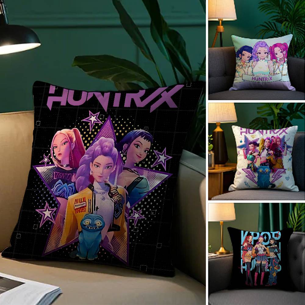 Pop-Kreskówkowy Film K-Pop Łowcy Demonów Poszewka na Poduszkę Jedwabista elegancka Wygoda Sofa Łóżko Niewidoczny zamek Błyskawiczny Poszewka na Poduszkę Plażową