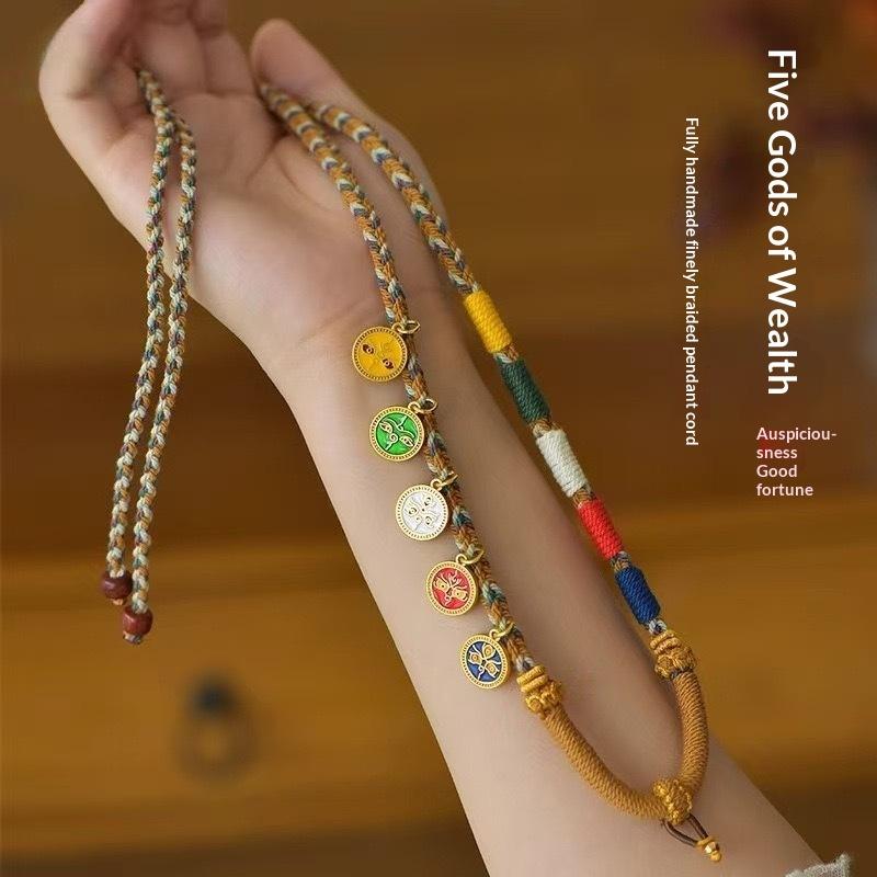 Tibetan Hand-Rubbed Cotton Rope Zhaqilam Dzi Bead Necklace Rope Amulet Chain Pendant Hanging Rope