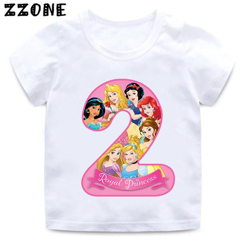 Different Princess Cinderella Number Print Girls Clothes 1 2 3 4 5 6 7 8 9 Years Birthday Kids Tshirt Baby Boys Children T-Shirt