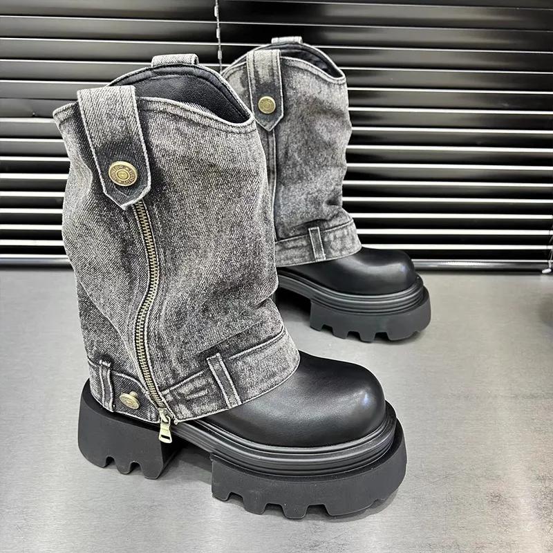 Fashion Women Chelsea Ankle Boots Platform Flats Leather Designer Shoes Autumn New 2024 Trend Brand Outdoor Hiking Cozy Motorcycle Boots