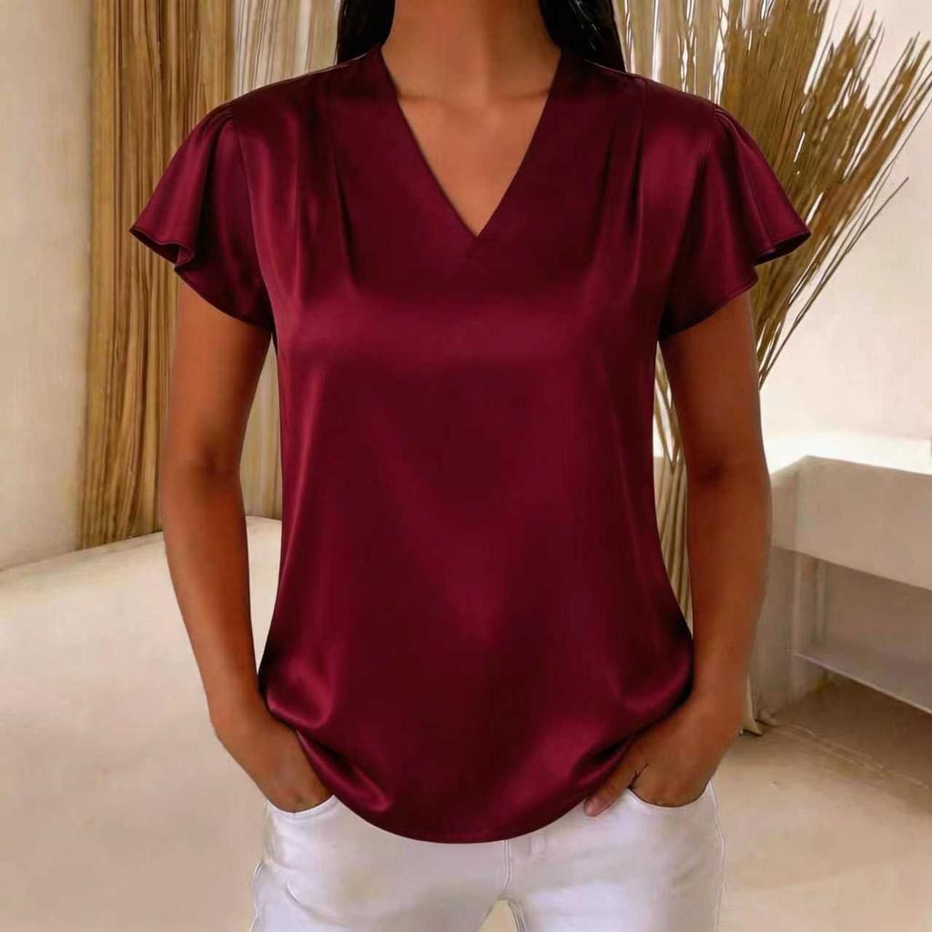 Women's 2026 Summer New V-neck Chiffon Pleated Loose Short-sleeve Top