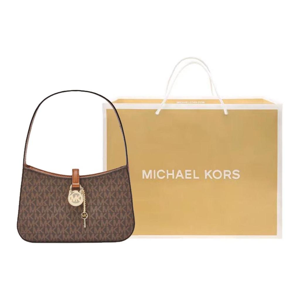 Michael Kors Lyra Monogram Gold Lock Faux Leather Shoulder Bag Women Shoulder Bag Brown 35T4G1YC5B-BROWN