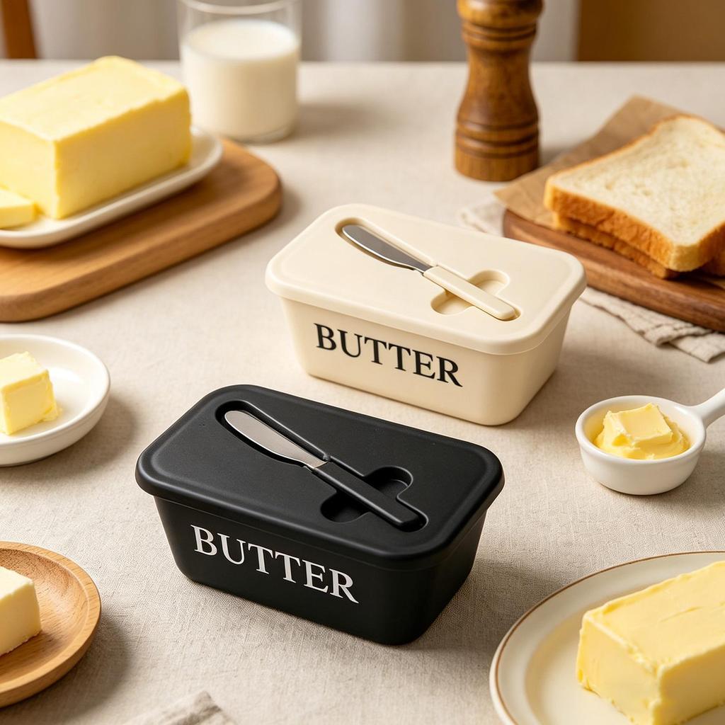 Food Grade Butter Dish With Cutter Airtight Large Capacity Cute Butter Box For Kitchen Farmhouse Dining Room Refrigerator