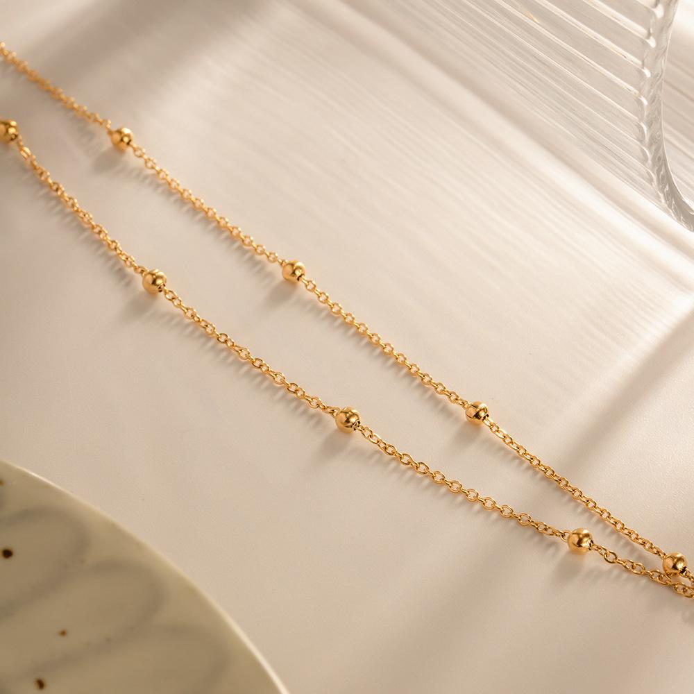 Fashion 18K Gold Beads Chain Bracelet PVD Plating Waterproof Double Layer Bead Chain Bracelets
