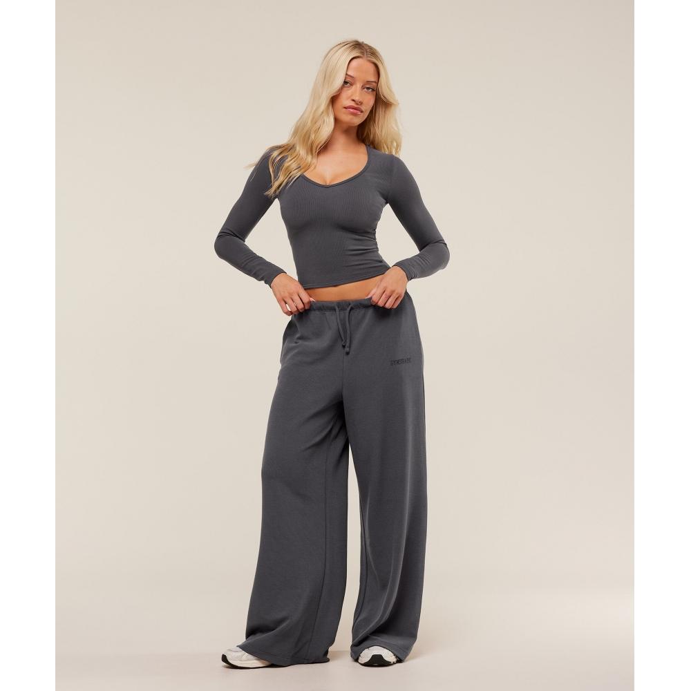 Gymshark Waffle Long Sleeve Top Onyx Grey B2c8p Gb7n