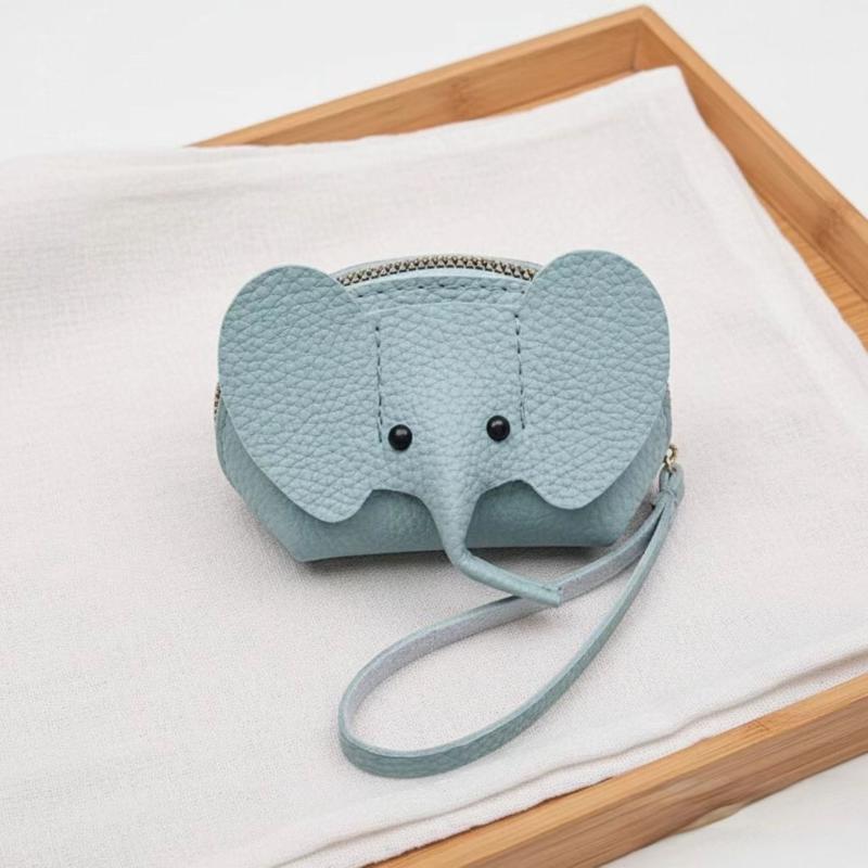 Multifunctional PU Leather Coin Purse Elephant Mini Bag Women Card Holder Key Ring Portable for Work Commute