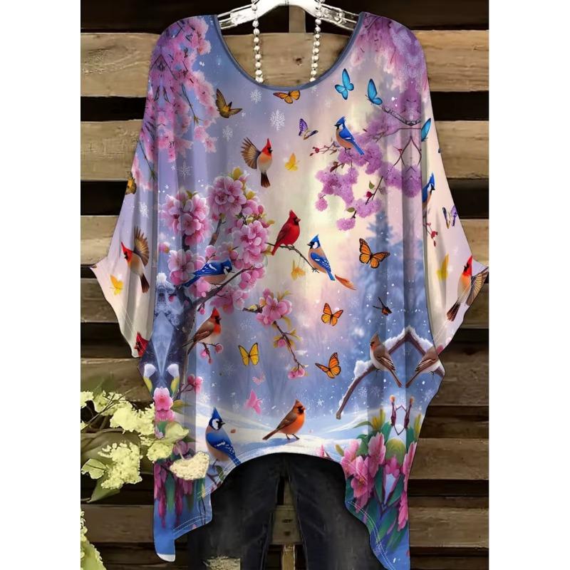 Elegant Boho Print T-Shirt for Plus-Size Women